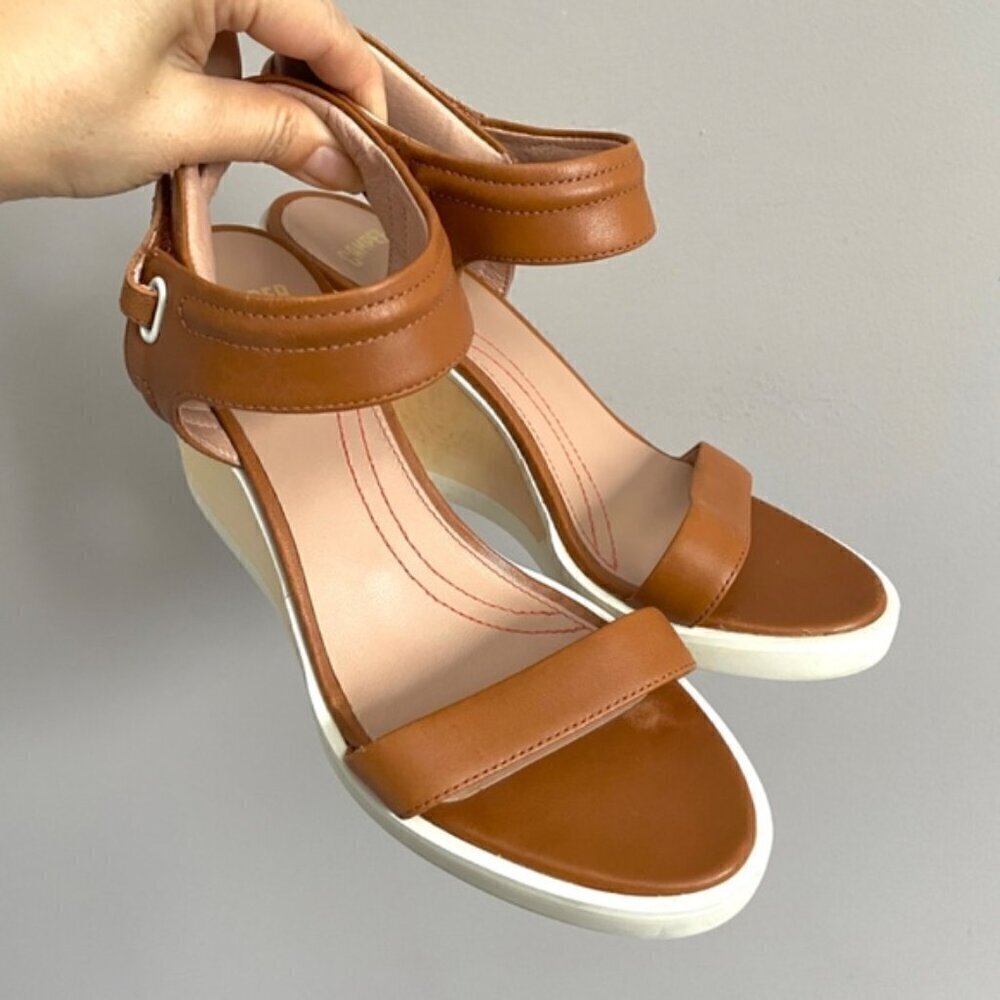 Camper Limi Cognac Brown Leather Wedge Sandals - 6US